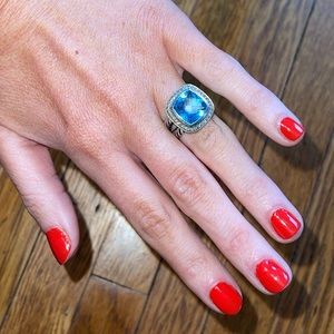 David Yurman Albion Ring with Blue Topaz and Diamonds, 11mm
